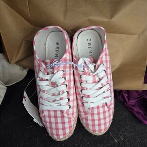 Esprit Eloise Pink Gingham Espadrille Sneakers‎ Women's Size 8.5M New